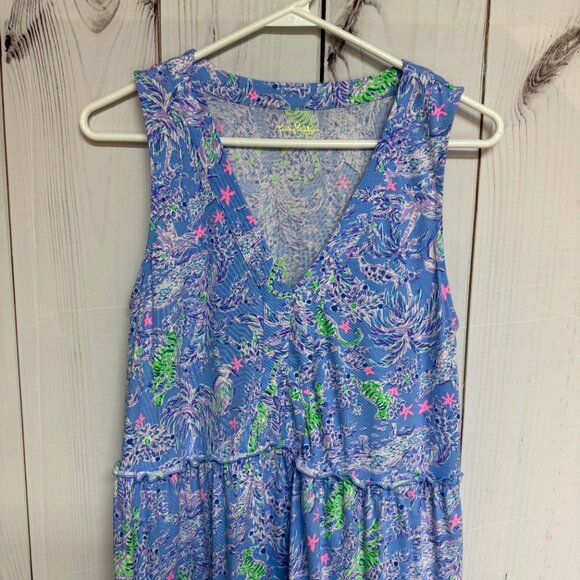 Lilly Pulitzer Lorina Swing Dress Small Blue Peri Turtle EUC - Picture 2 of 10